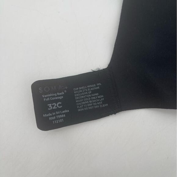 NEW SOMA Bra 32C Vanishing Back Full Coverage Black Intimates Comfy Casual NWOT - Picture 10 of 11